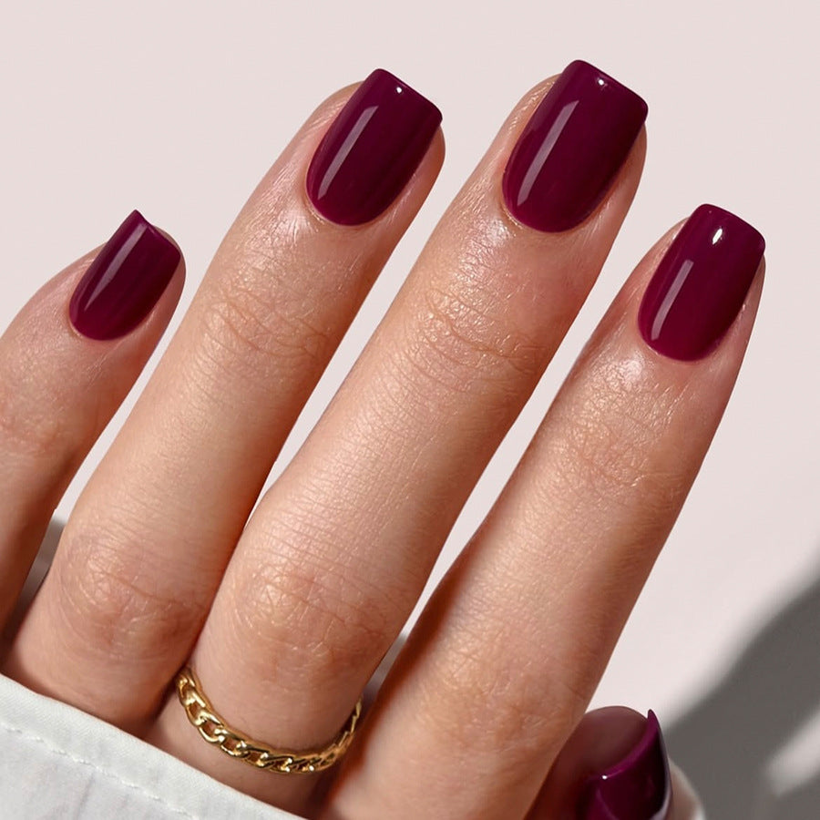 Elegant Evening Shades Short Square Burgundy Glossy Press On Nail Set