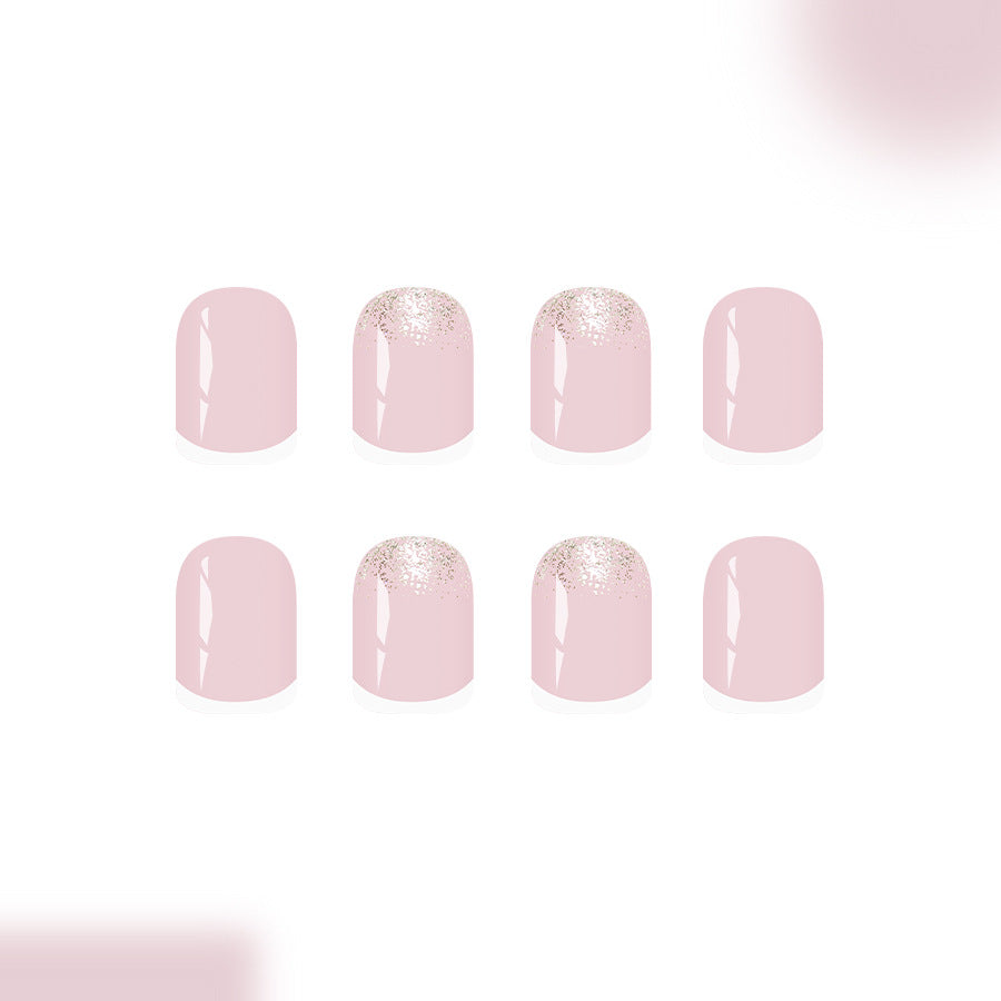 Whimsical Blossom Short Square Soft Pink with Sparkling Ombre Glimmer Press-On Nail Set