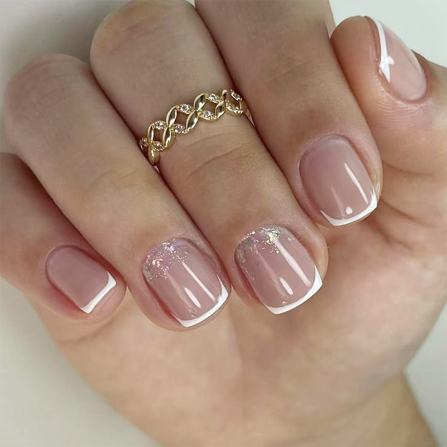 Elegant Blossom Elegant Short Square Soft Pink with Shimmering French Tips Press-On Nail Set