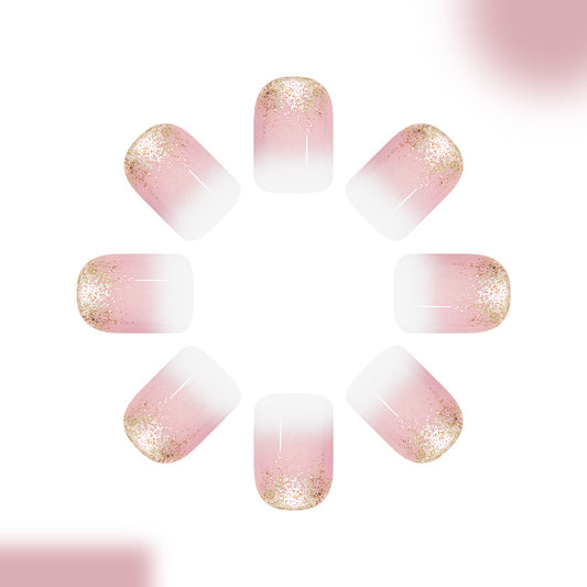 Glamorous Fairy Tale Pressed Nail Set Short Square Shape Soft Pink Color with Sparkling Gradient Finish