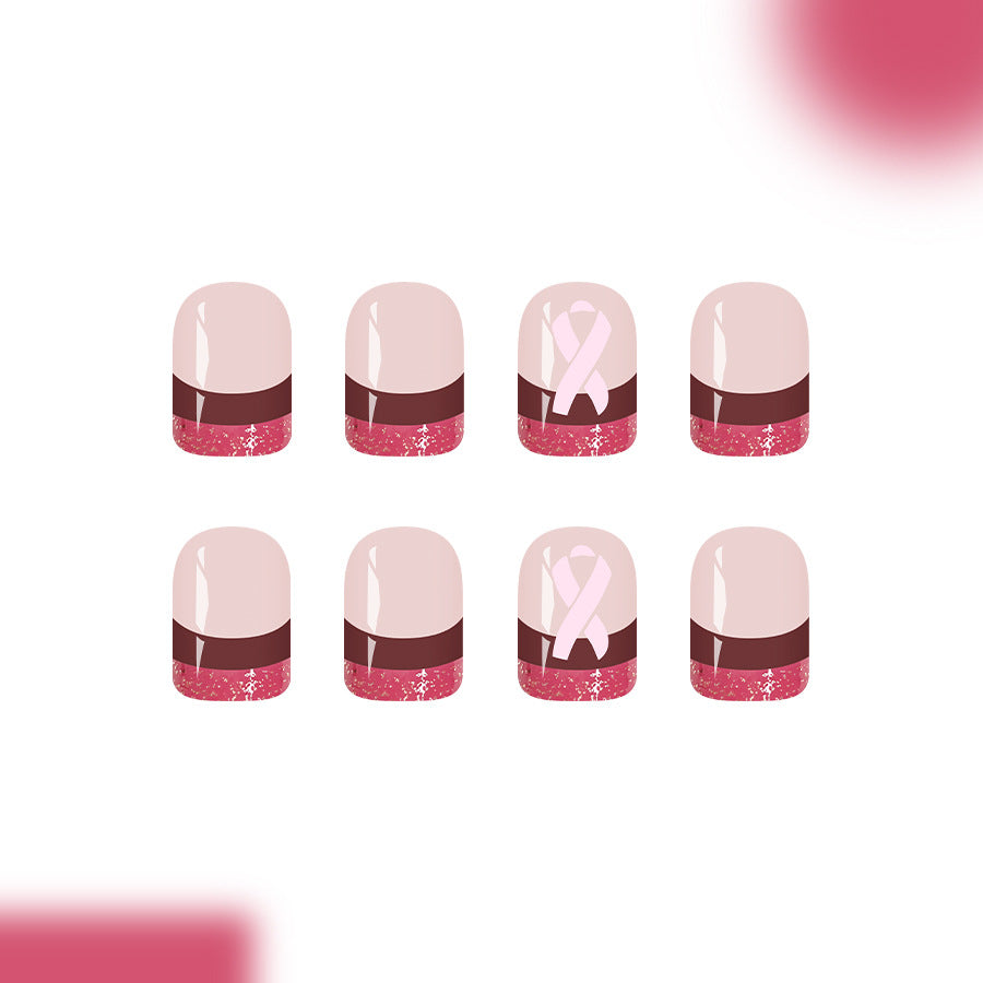 Chic Elegance Short Square Blush Pink with Sparkling Ribbon Design Press-On Nail Set