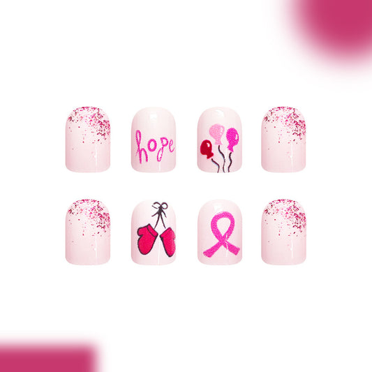 Empowerment Bliss Short Square Pink Sparkle and Hopeful Designs Press on Nail Set