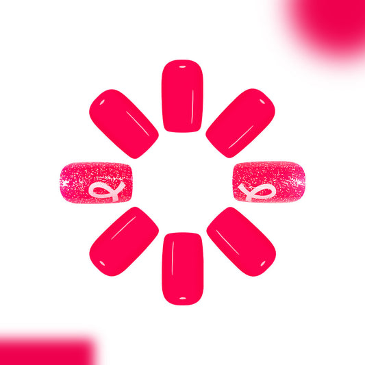 Glamorous Garden Fabulous Medium Square Bright Pink Sparkling Accent Press On Nail Set