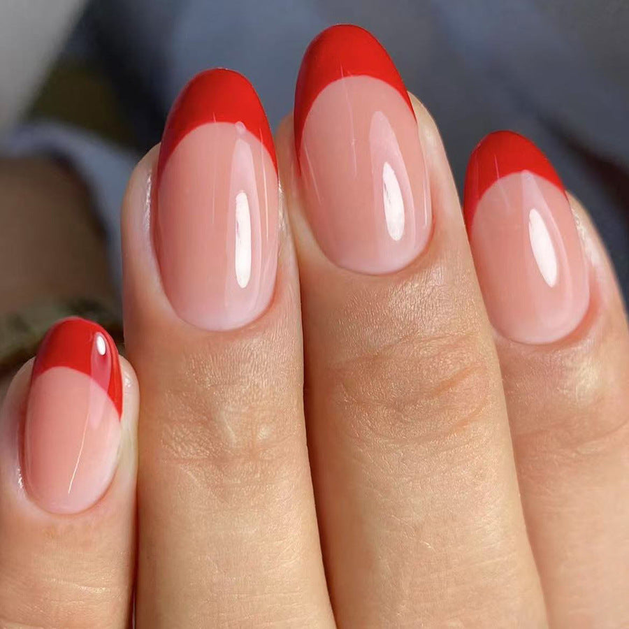 Elegant Scarlet Ombre Medium Oval Shape Press On Nail Set with Glossy Finish