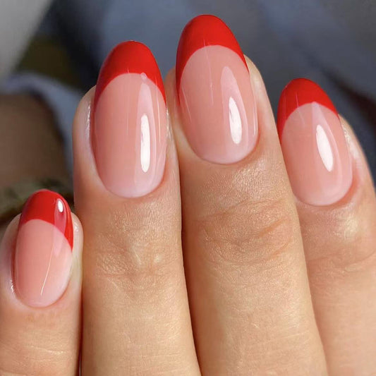 Elegant Scarlet Ombre Medium Oval Shape Press On Nail Set with Glossy Finish