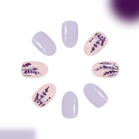Lavender Dreams Medium Oval Shaped Light Purple and Pink Nail Set with Floral Design