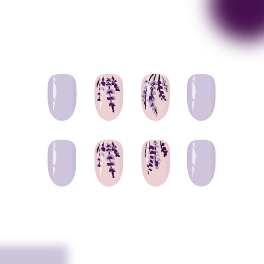 Whimsical Garden Medium Oval Lavender Press on Nail Set with Enchanting Floral Design
