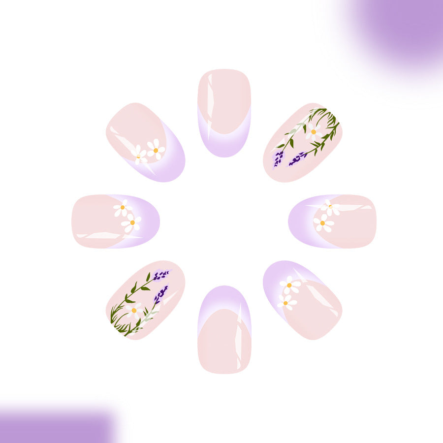 Whimsical Floral Elegance Medium Oval Pink Press-On Nail Set with Artful Floral Accents