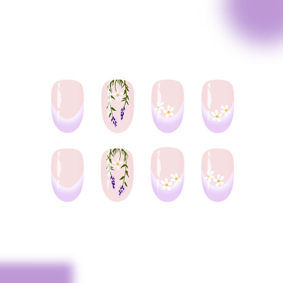 Whimsical Garden Medium Oval Soft Pink with Floral Accents Press On Nail Set