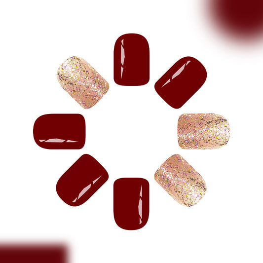 Elegant Autumn Cascade Short Square and Sparkling Champagne Press-On Nail Set