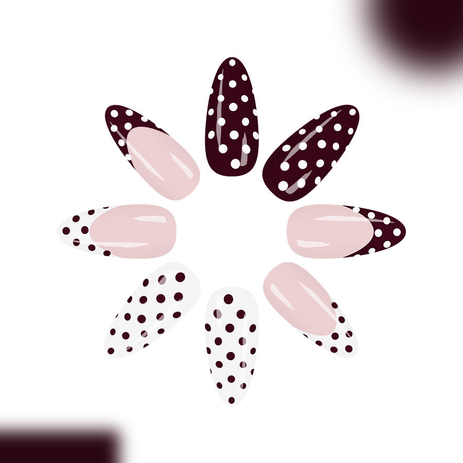 Glamorous Boutique Long Almond Berry and Blush Ombre with Playful Polka Dots Press On Nail Set