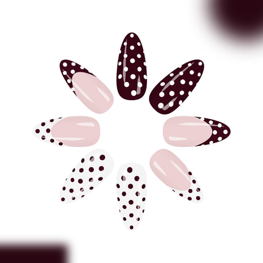 Glamorous Boutique Long Almond Berry and Blush Ombre with Playful Polka Dots Press On Nail Set