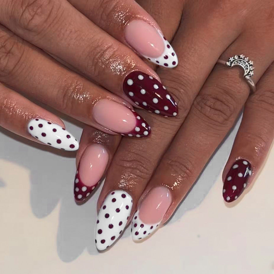 Chic Polka Dot Passion Long Almond Red and White with Charming Spots Press-On Nail Set