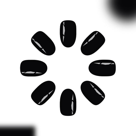 Gothic Elegance Medium Oval Black Glossy Press-On Nail Set with High Shine Finish