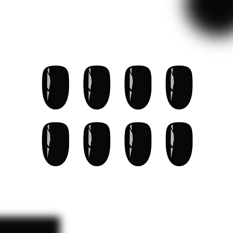 Mysterious Midnight Smooth Medium Oval Black Press On Nail Set with Glossy Finish