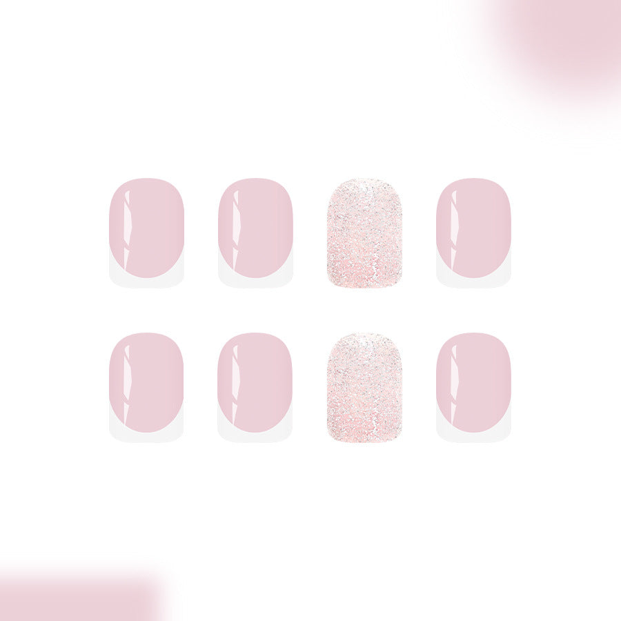 Glamorous Garden Press On Nail Set Medium Square Soft Pink with Glitter Accent