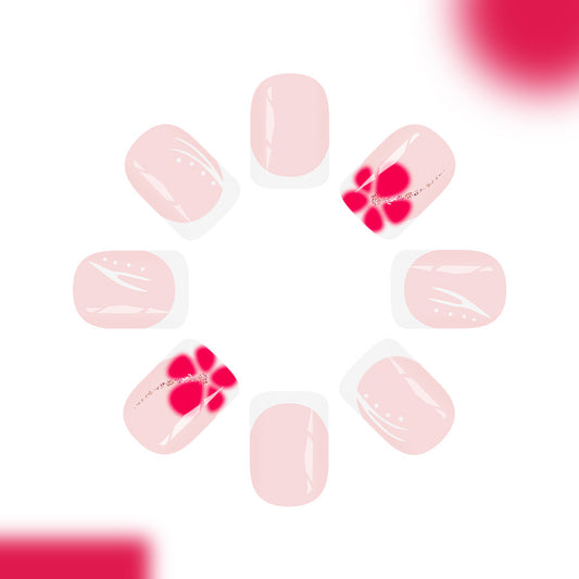Blossom Delight Medium Square Soft Pink Press On Nail Set with Floral Accent Design