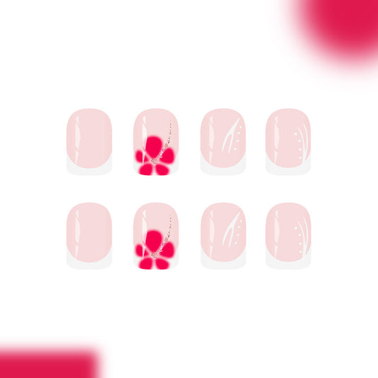 Blossom Bliss Elegant Medium Square Pink Gradient Press On Nail Set with Delicate Floral Accents