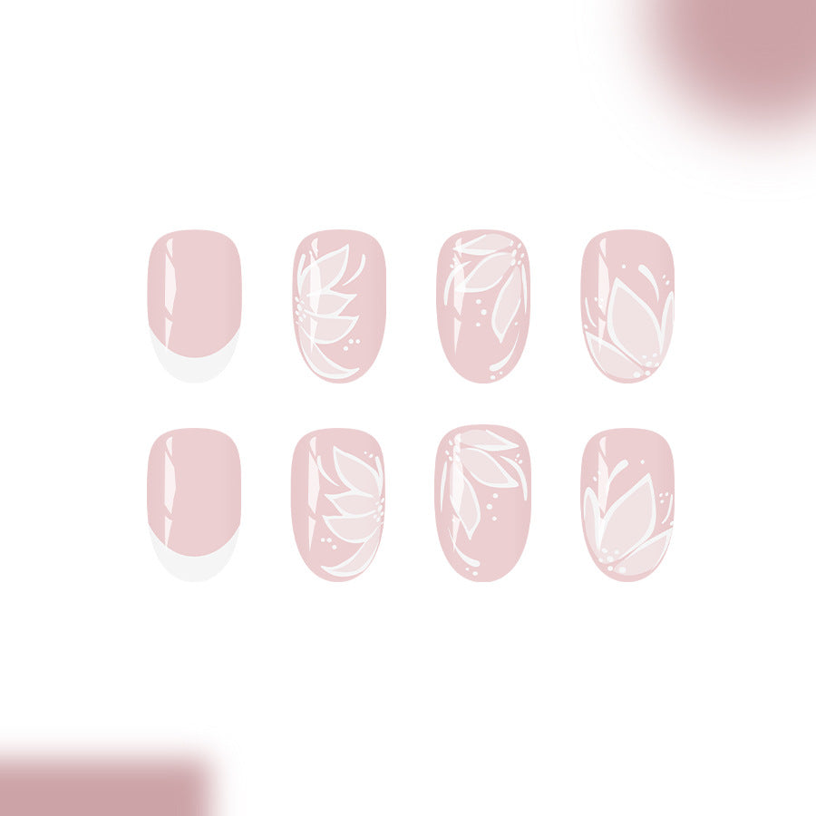 Blossom Dream Medium Oval Blush Pink Floral Design Press On Nail Set