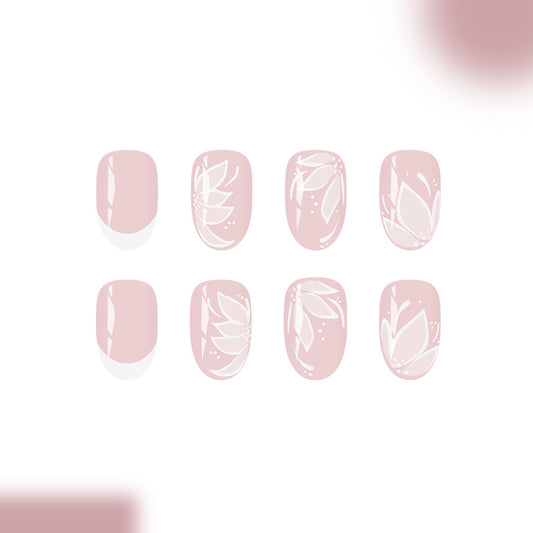 Blossom Dream Medium Oval Blush Pink Floral Design Press On Nail Set