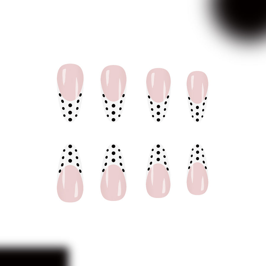 Chic Dots Dreamy Long Almond Blush Pink and Polka Dot Design Press On Nail Set
