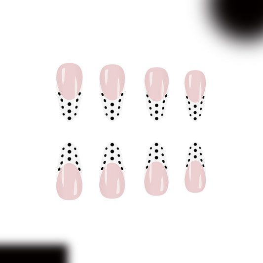 Chic Dots Dreamy Long Almond Blush Pink and Polka Dot Design Press On Nail Set