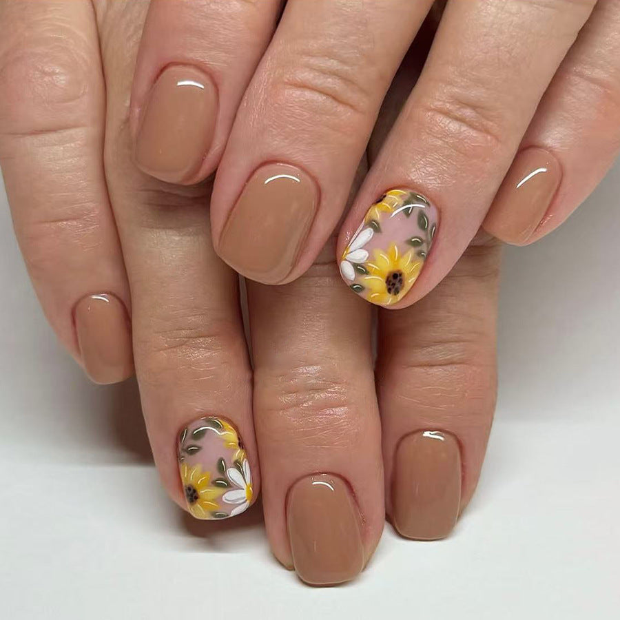 Sunshine Blossom Elegance Short Square Beige with Floral Accent Design