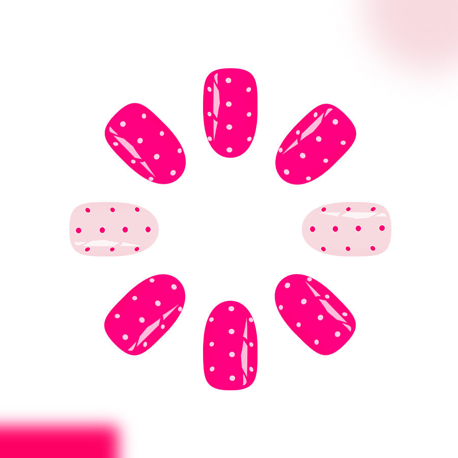 Whimsical Dots Medium Oval Hot Pink with Charming Polka Dots Press On Nail Set