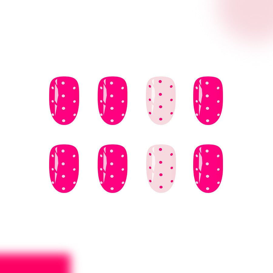 Whimsical Celebration Medium Oval Pink with White Dots Press-On Nail Set