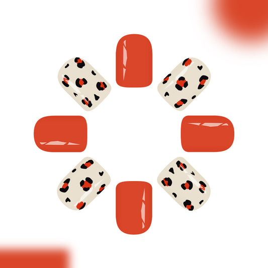 Wild Safari Inspired Short Square Vibrant Red and Chic Leopard Print Press-On Nail Set