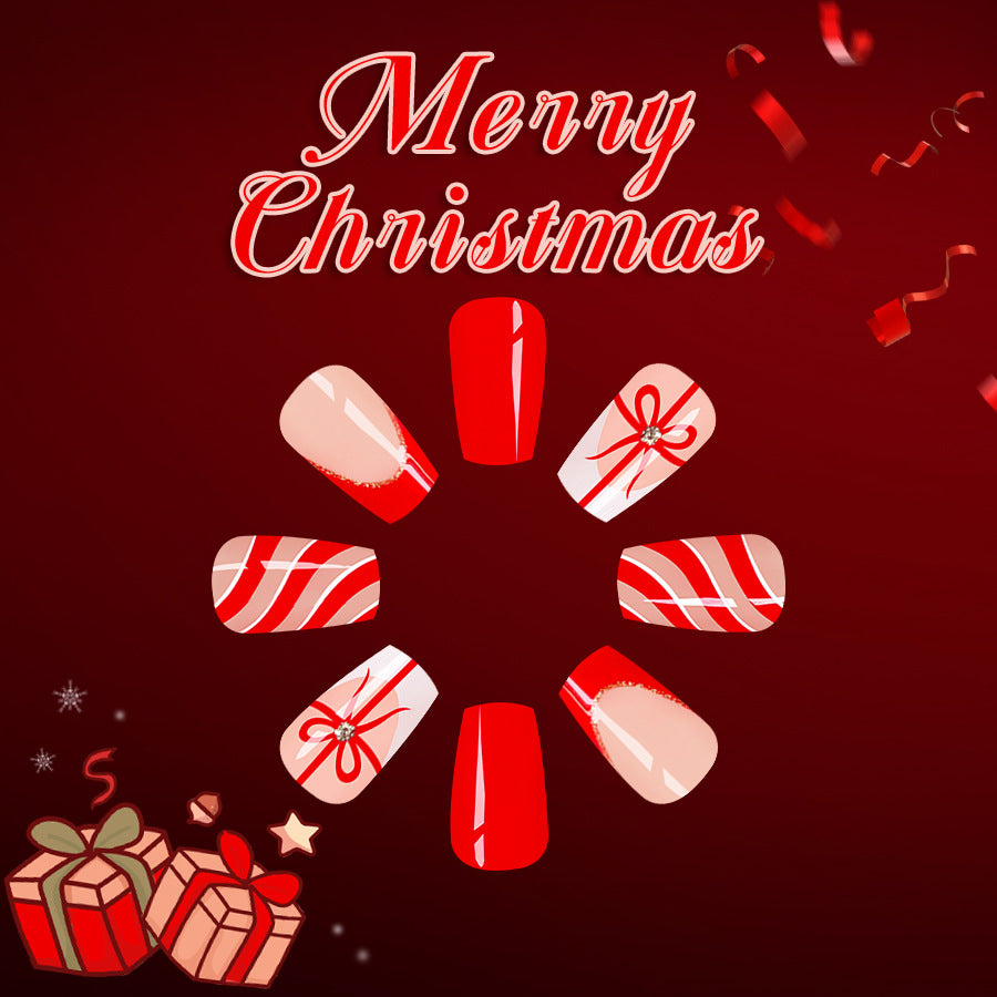 Festive Celebration Medium Square Red Nail Set with Holiday Gift Accents