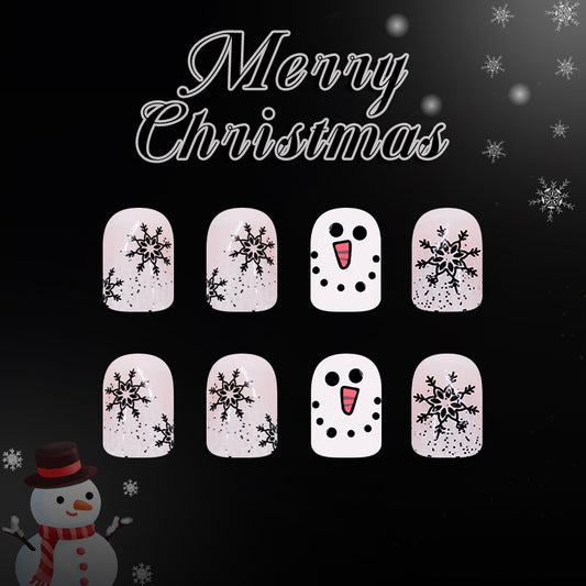 Winter Wonderland Delight Short Square Pink Snowman Design Press-On Nail Set