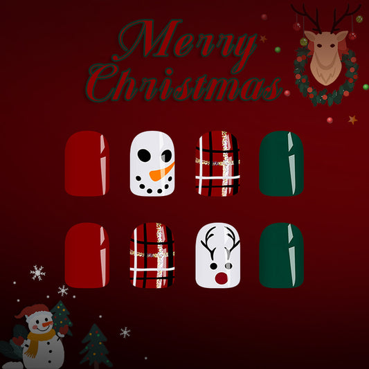Festive Winter Wonderland Short Square Red Green and Whimsical Holiday Designs Press-On Nail Set