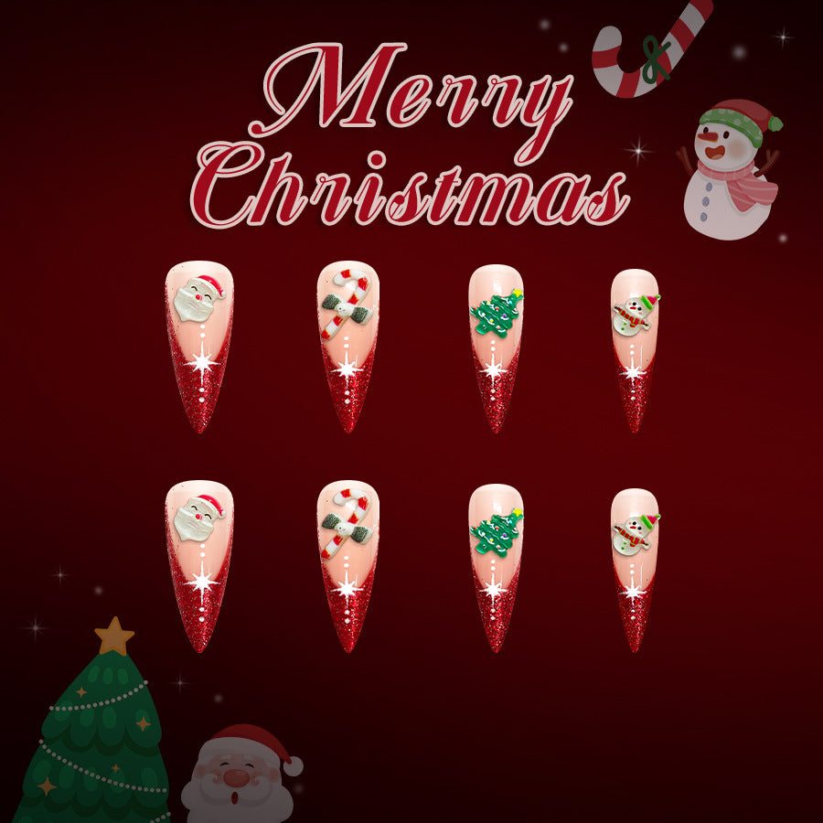Christmas Cheer Long Stiletto Red Glitter with Festive Holiday Decorations Press On Nail Set