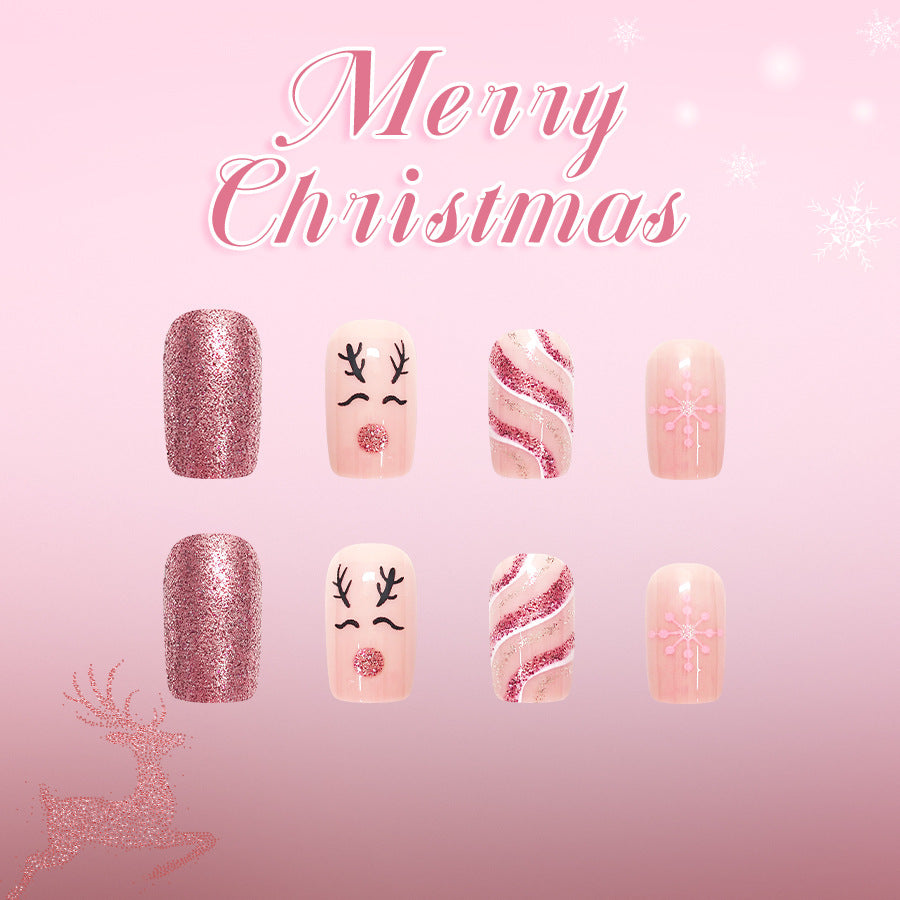 Festive Glamour Medium Square Pink Glittery Design with Charming Holiday Accents