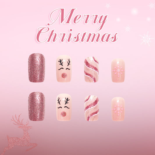 Festive Glamour Medium Square Pink Glittery Design with Charming Holiday Accents