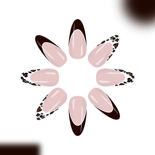 Wild Leopard Chic Long Almond Pink and Brown Press On Nail Set with Stylish Animal Print Accent