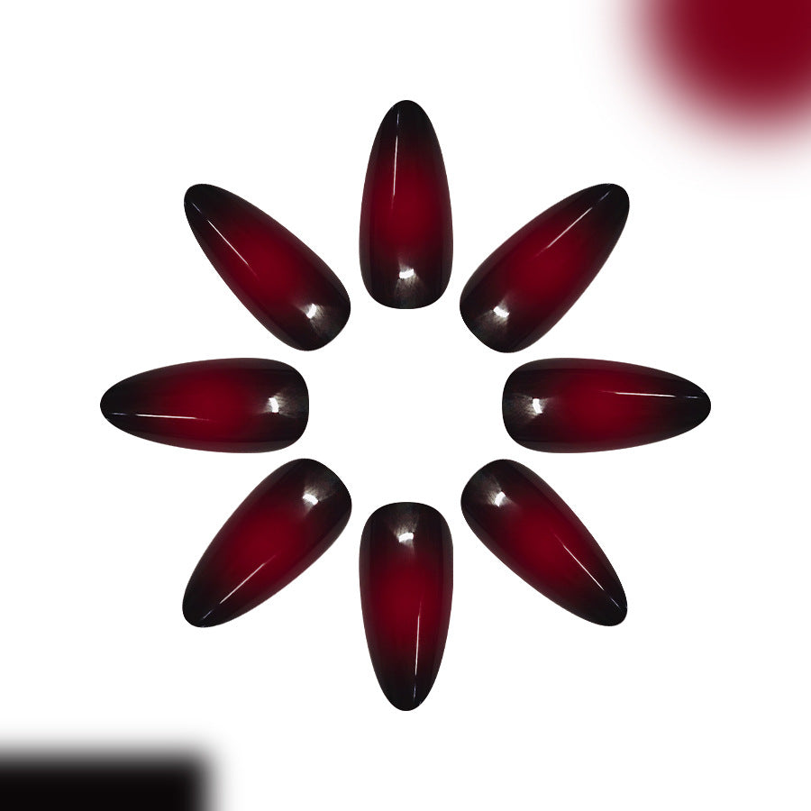 Enchanting Elegance Long Almond Burgundy Ombre Press-On Nail Set with Shimmering Finish
