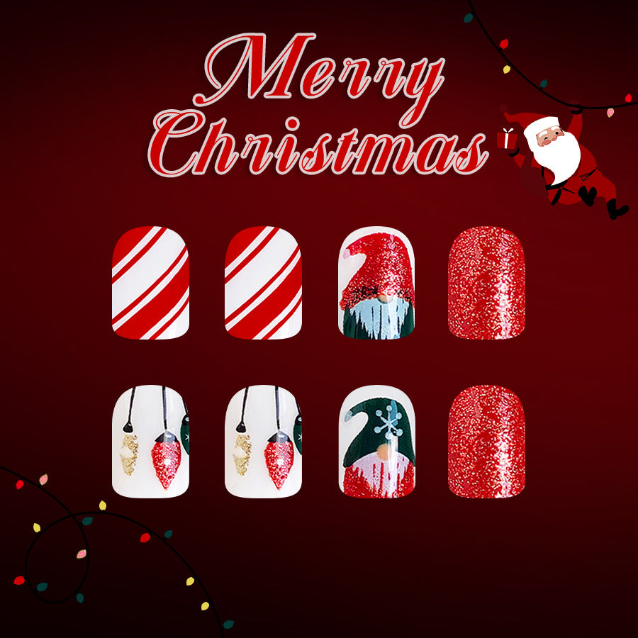 Festive Holiday Delight Short Square Vibrant Red with Glittering Christmas Theme Nail Set