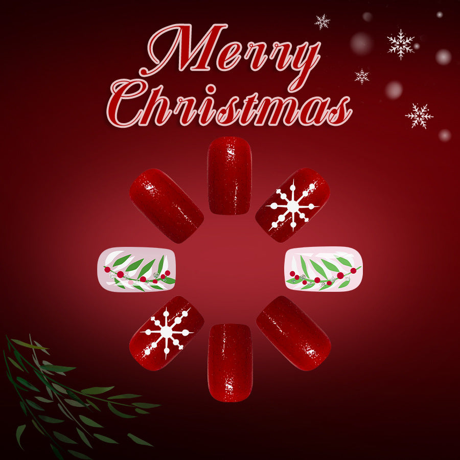 Festive Cheer Long Square Red with Glitter and Holiday-Themed Designs Press-On Nail Set