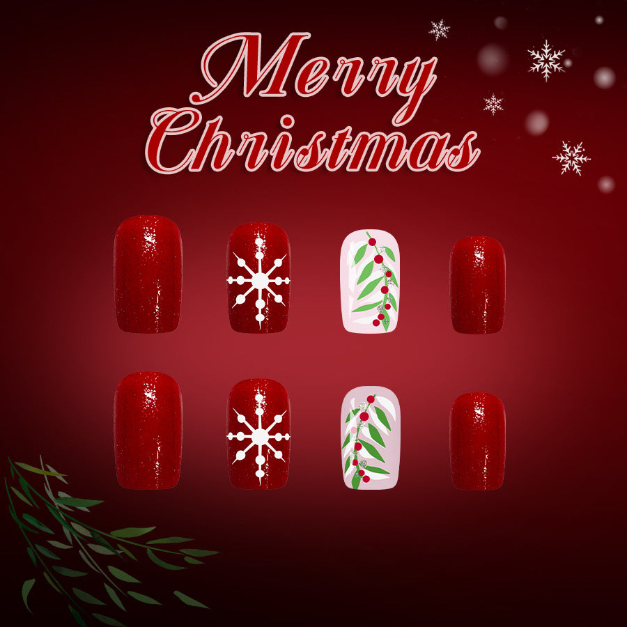 Festive Flair Long Square Red with Glitter and Holiday Designs Press On Nail Set