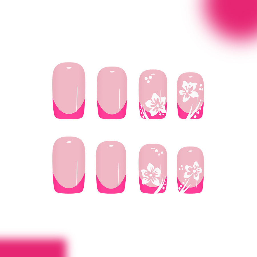Blossom Serenity Medium Square Pink Ombre with Floral Designs Press-On Nail Set