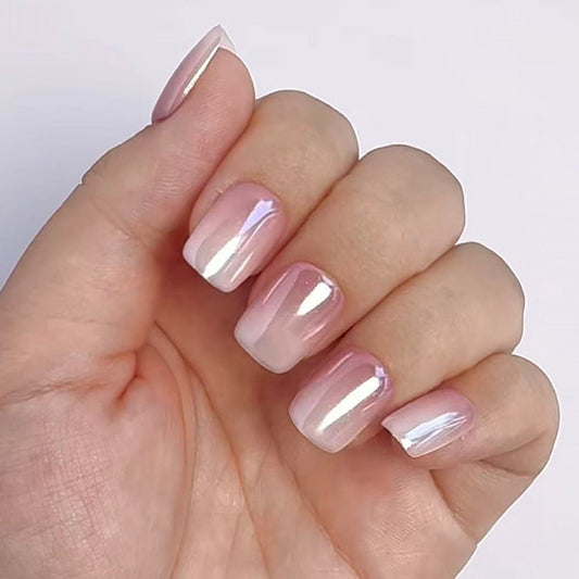 Dreamy Blossom Short Square Pink Ombre with Iridescent Shine Press On Nail Set