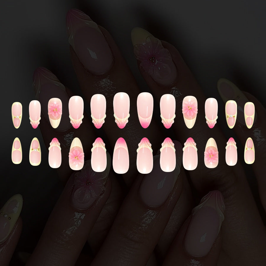 Blossom Fantasy Long Almond Soft Pink with Floral Accents Press On Nail Set