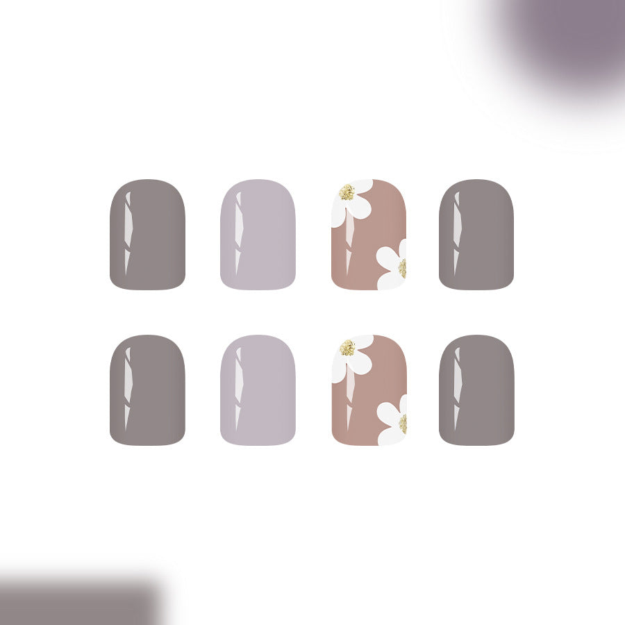 Blossom Elegance Short Square Lavender and Gray Floral Nail Press Set
