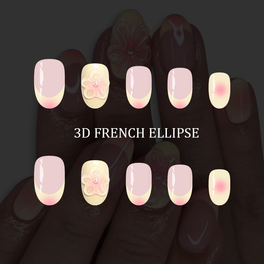 Blossom Dreams Elegant Medium Oval Pink Nail Set with Intricate 3D Floral Design