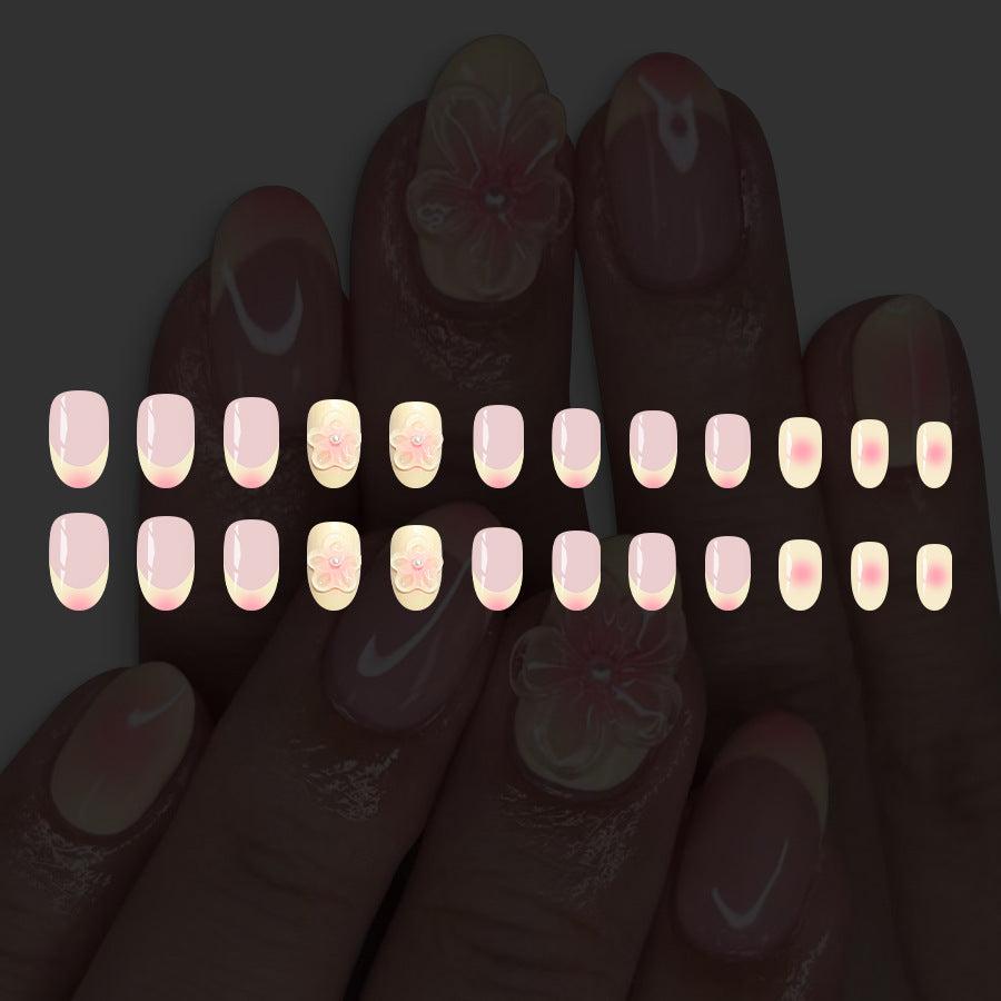 Floral Elegance Medium Oval Press On Nail Set in Light Pink with Three Dimensional Flowers