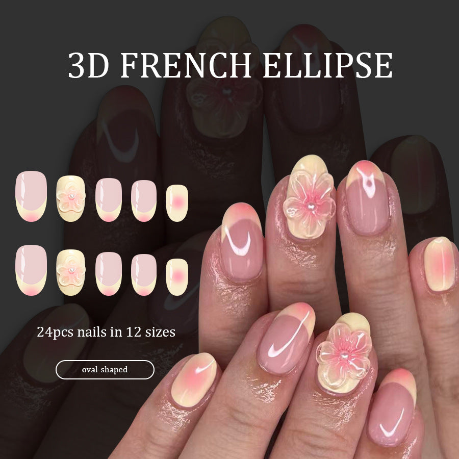 Blooming Elegance Medium Oval Shaped Soft Pink Press On Nail Set with Floral Design