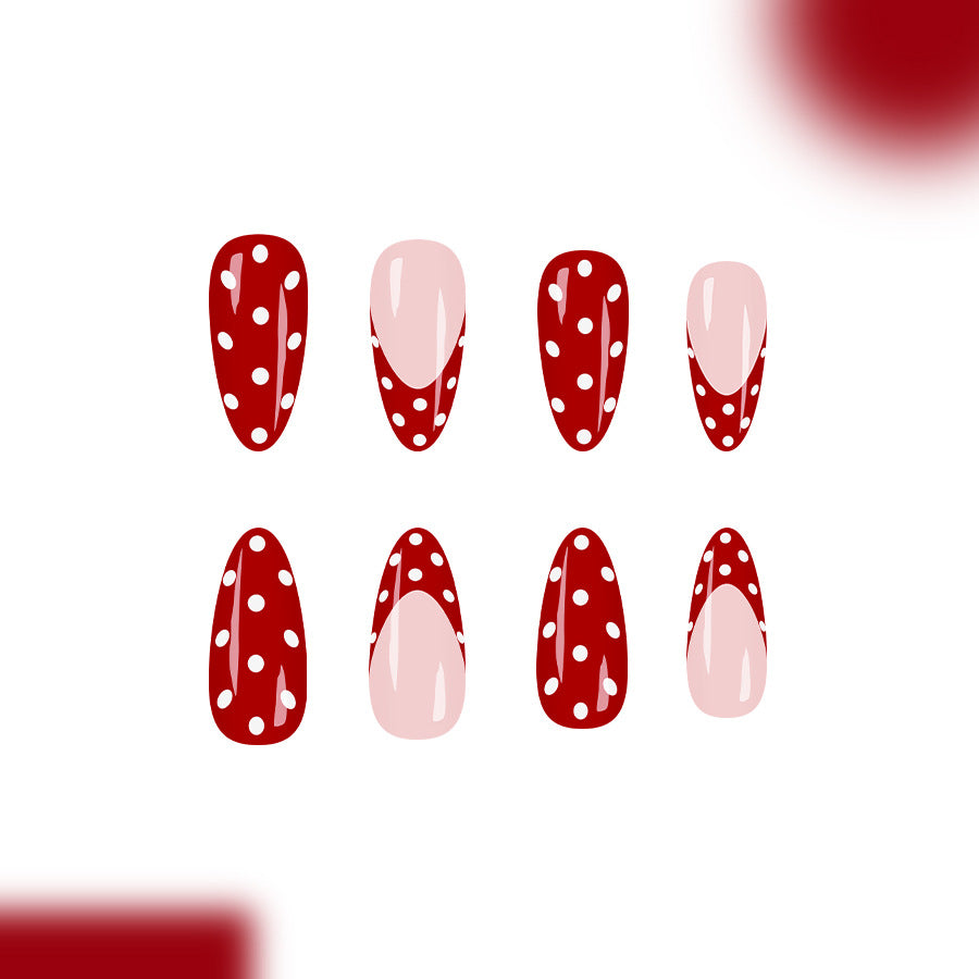 Vintage Charm Glossy Long Almond Red and Pink Polka Dot Press On Nail Set