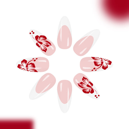 Botanical Bliss Long Almond Pink Press on Nail Set with Elegant Floral Design